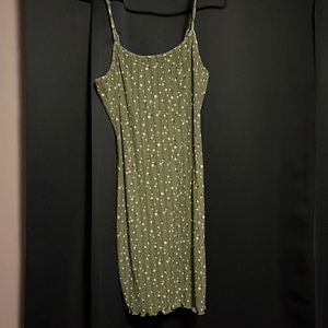 Green flowered ribbed bodycon mini dress